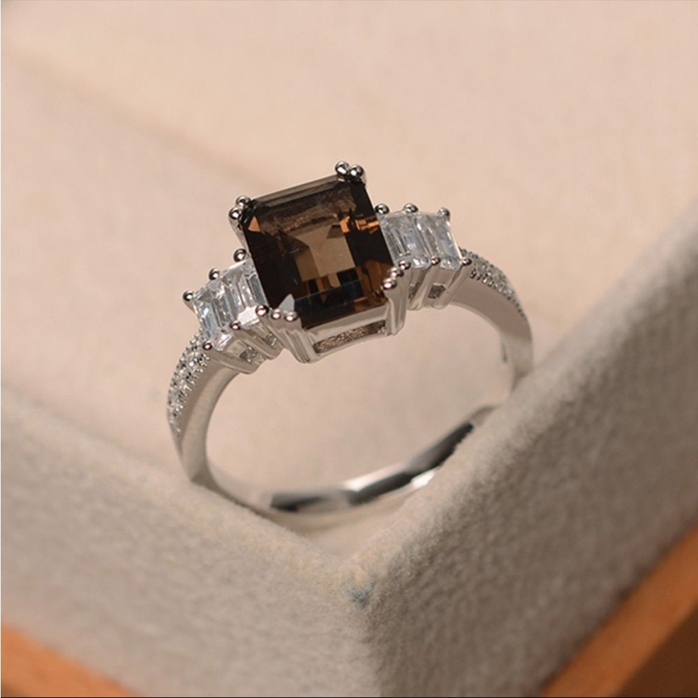 Smokey Quartz sterling silver wedding ring